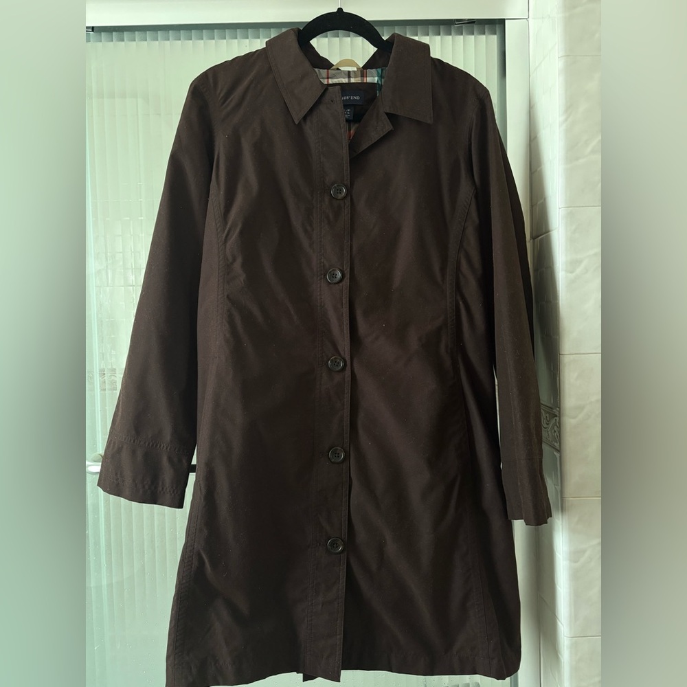 Lands' End Brown Trench Coat Classic Tailored Style